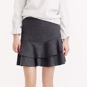 NEW J. Crew Gray‎ Flounce Skirt in Bonded Wool MRSP $110